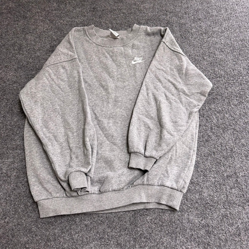 Nike Sweatshirt Womens Size L Grey Fleece Crewneck Pullover Relaxed Fit Casual